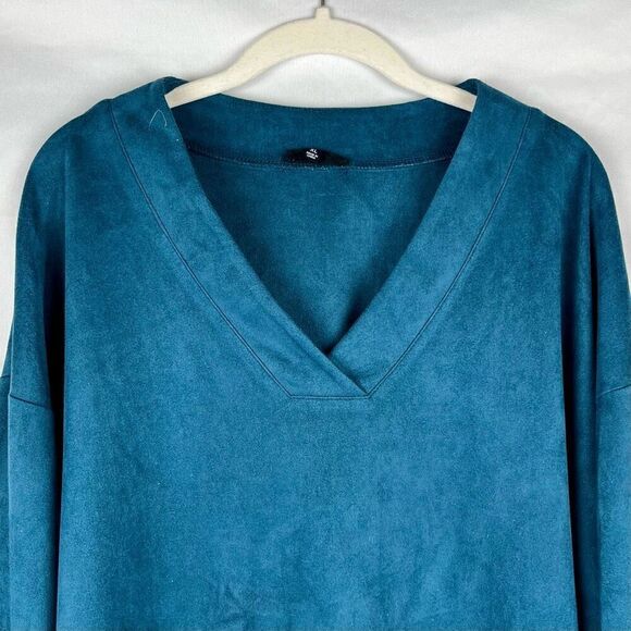 Joh. Turquoise V-neck Long Sleeve Blouse Suede Feel XL - Picture 2 of 10